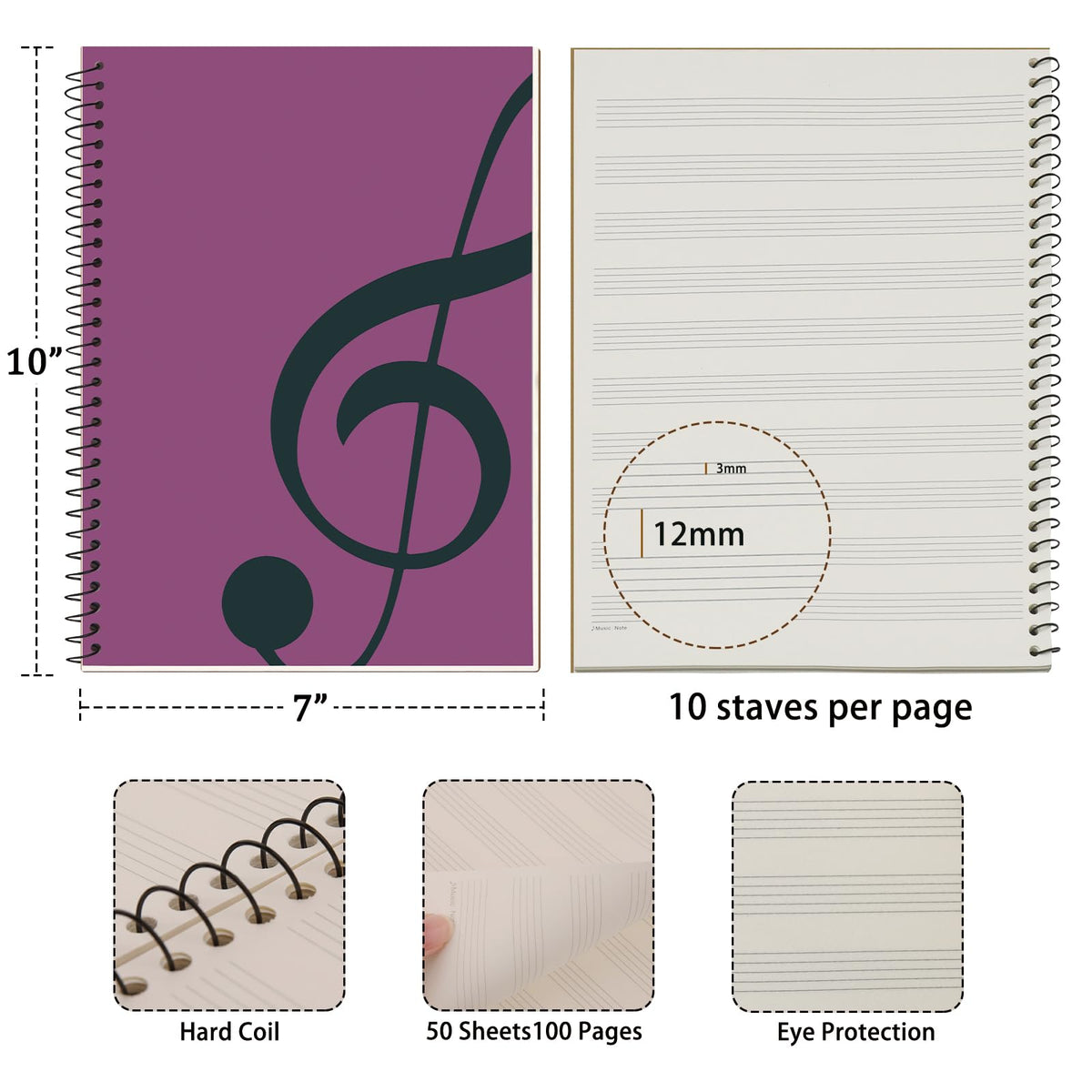 MOREYES Music Notebook Composition Manuscript Staff Notebook with 100 Pages 10.24x7.5 inch/26x19cm