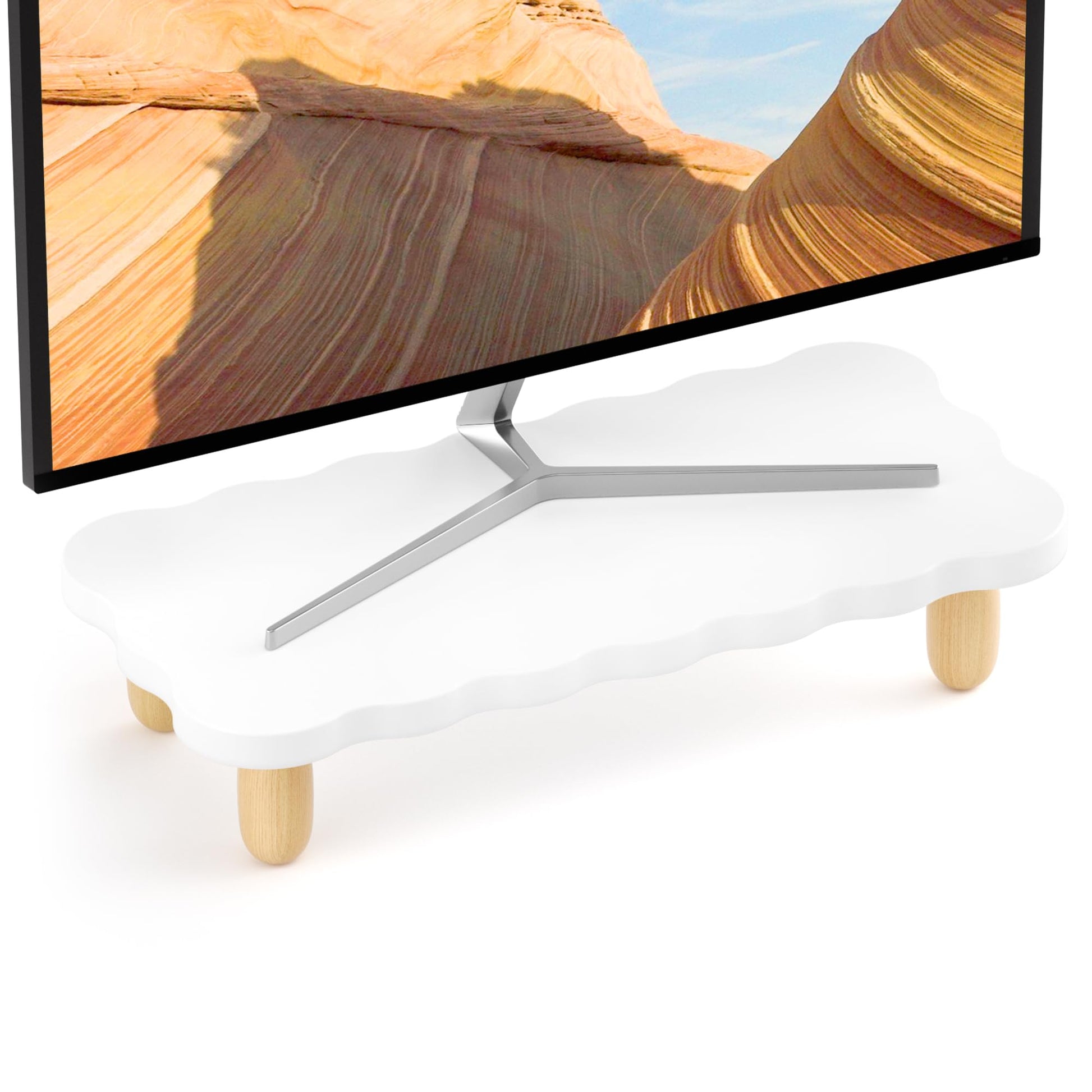 AFOOYO Monitor Stand Riser, Cookie-Shaped Sturdy Wood Computer Monitor Stand for Desk, Ergonomic