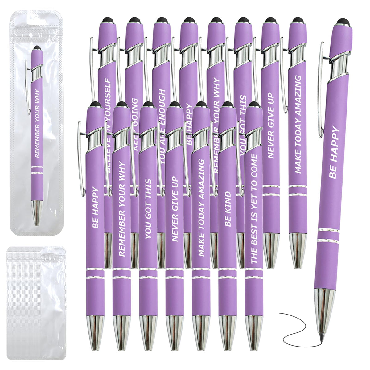 40 Piece Inspirational Pens Kit with Stylus Tip & Sayings – 20 Motivational Pen + 20 Individual