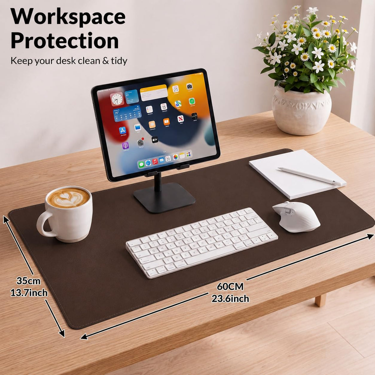 AFIING Leather Desk pad Protector, 35.4" x 17", Coffee,Desk mat