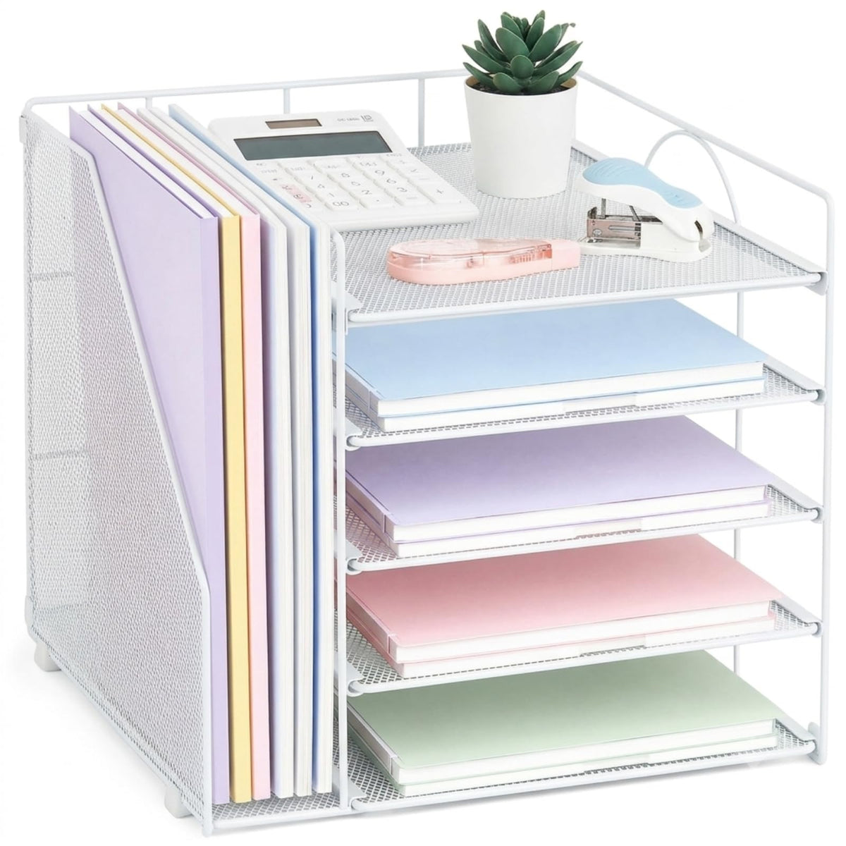 LEKETREE Desk Organizers and Accessories, 5-Tier Paper Letter Tray Organizer with File Holder