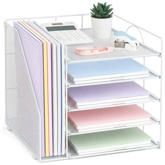 LEKETREE Desk Organizers and Accessories, 5-Tier Paper Letter Tray Organizer with File Holder