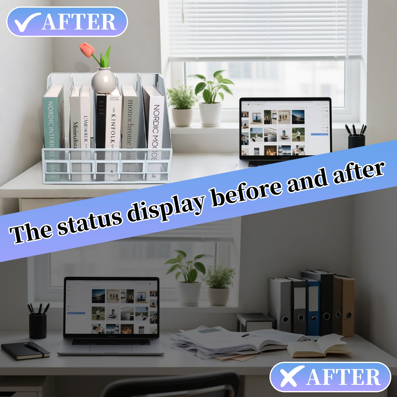 HMXLJJY Mesh Metal A4 Magazine File Holder, Desktop 5 Sections Document Holder Office File Storage