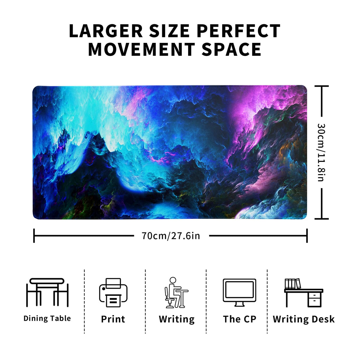 Dazzling Galaxy Gaming Mouse Pad 27.6x11.8 Inch Blue Purple Galaxy Nebula Universe Space Large