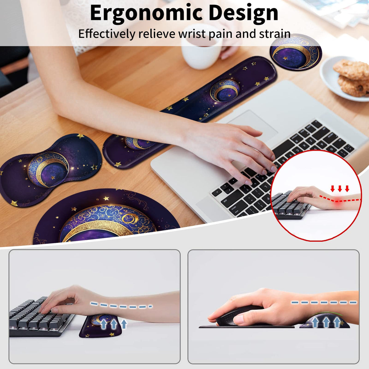 Mouse Pad + Keyboard Wrist Rest + Mouse Wrist Rest Support Set + Coaster, Ergonomic Memory Foam
