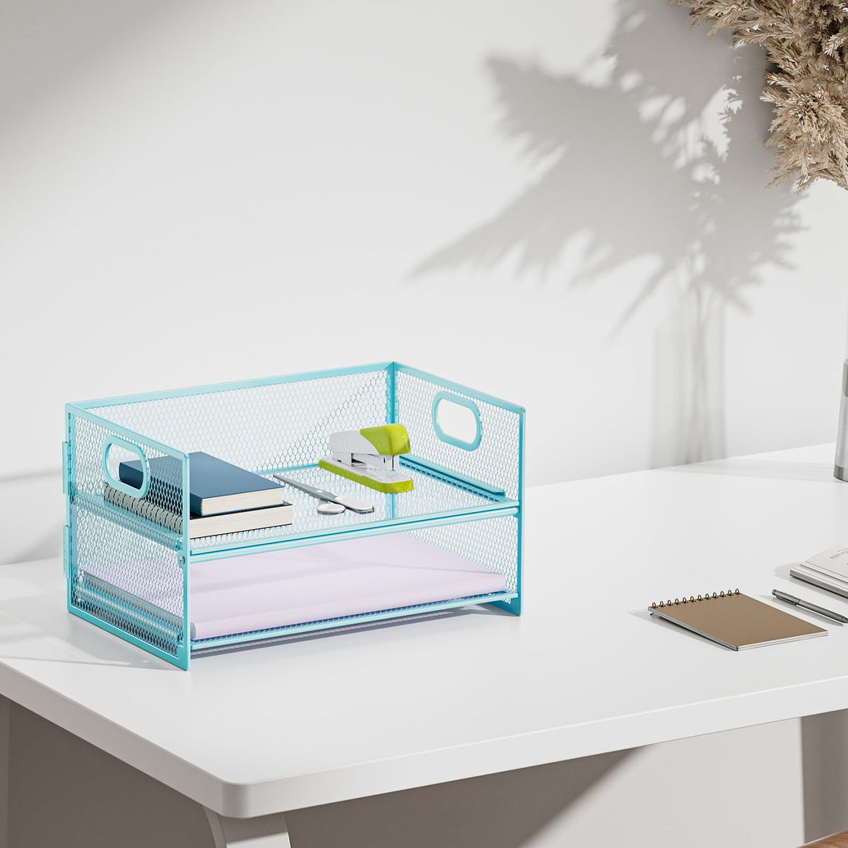 Marbrasse 2 Tier Paper Organizer Letter Tray, Mesh File Organizer with Handle, Paper Sorter Desk