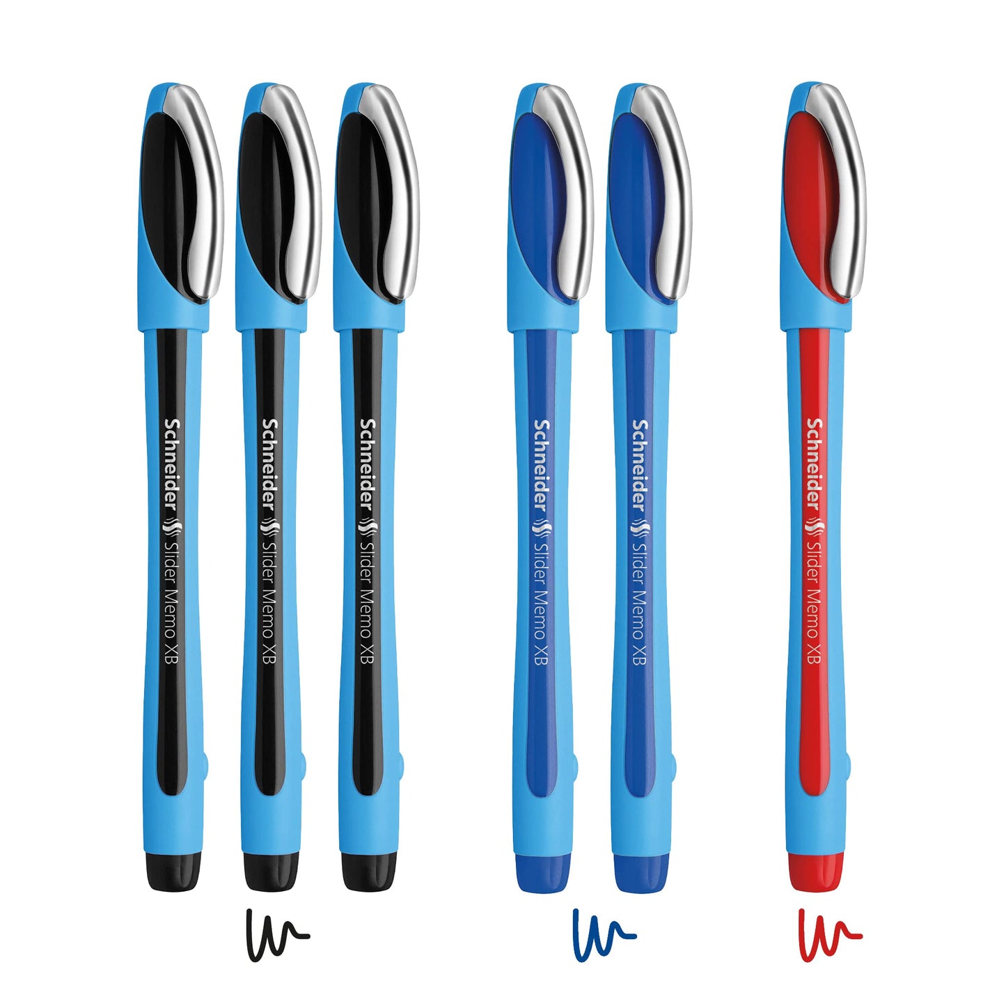 Schneider Slider Memo XB Ballpoint Pens, Bold, 6 Pens, 3 Black 2 Blue 1 Red