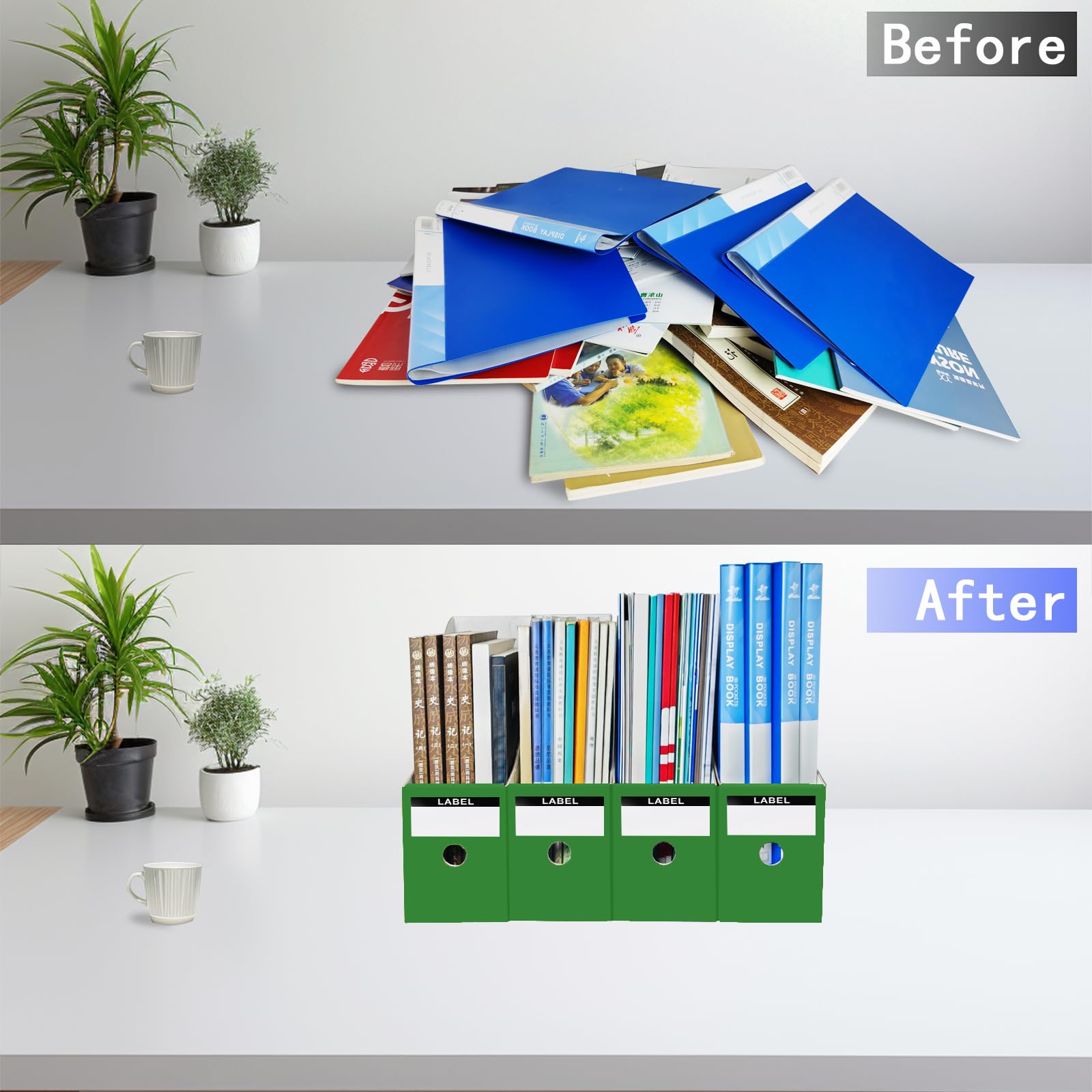 Limitliho 24 Pack Green Cardboard Magazine File Holder for Desk or Shelves