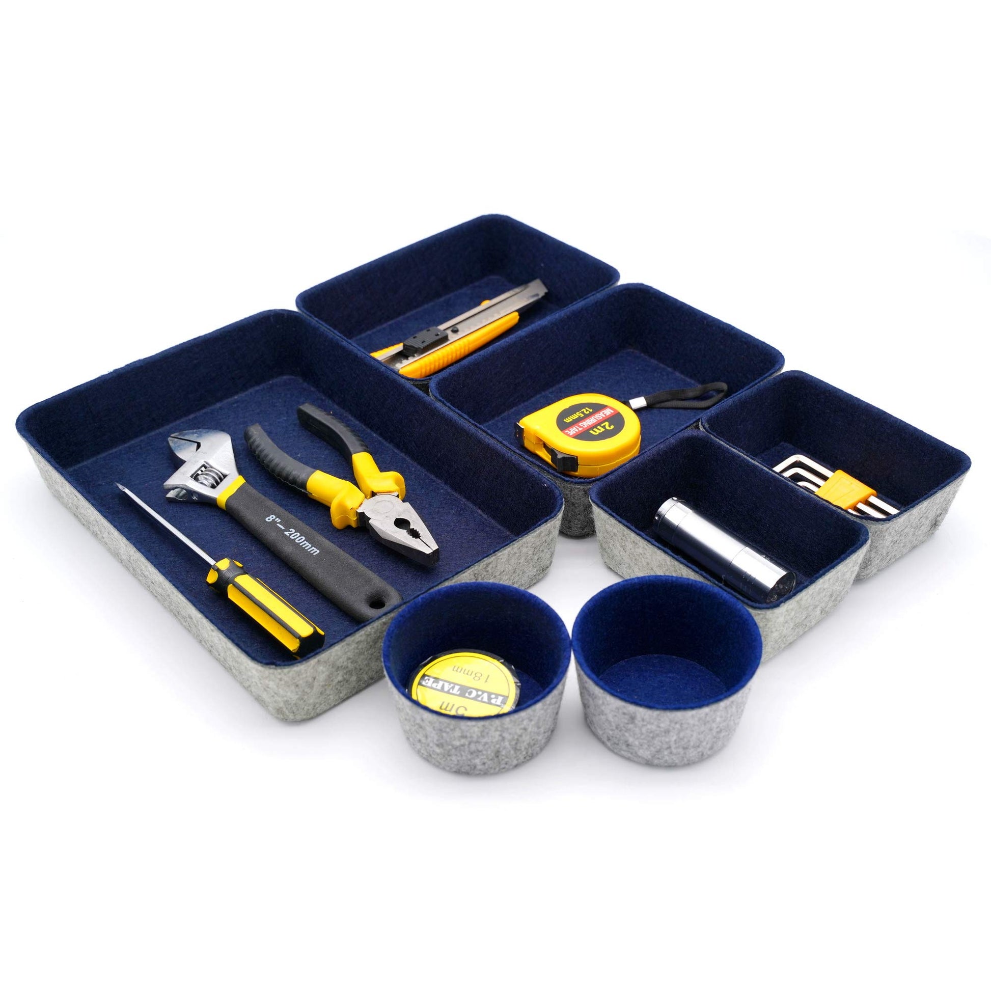 Welaxy 7 Piece Felt Desk Drawer Organizer Storage Bin Navy Catchall Tray
