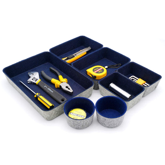 Welaxy 7 Piece Felt Desk Drawer Organizer Storage Bin Navy Catchall Tray