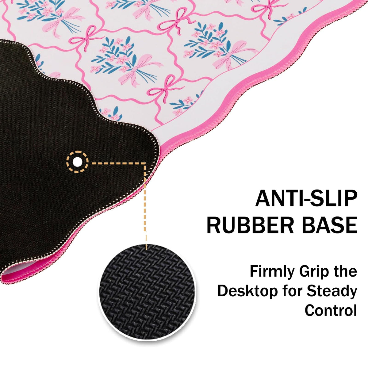 L-SPOUTTO Pink Floral Mouse Pad,Cute Scalloped Desk Mat XXL Gaming Mousepad