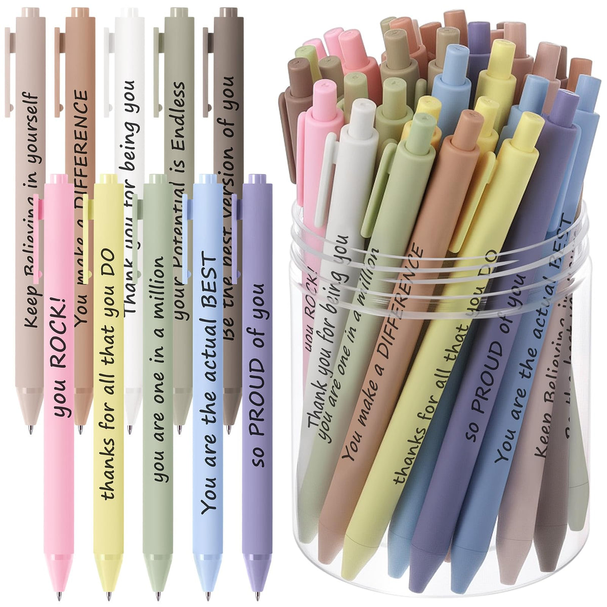 Crtiin 50 Pcs Inspirational Pens Bulk Dazzling Colors, Thank Yourself