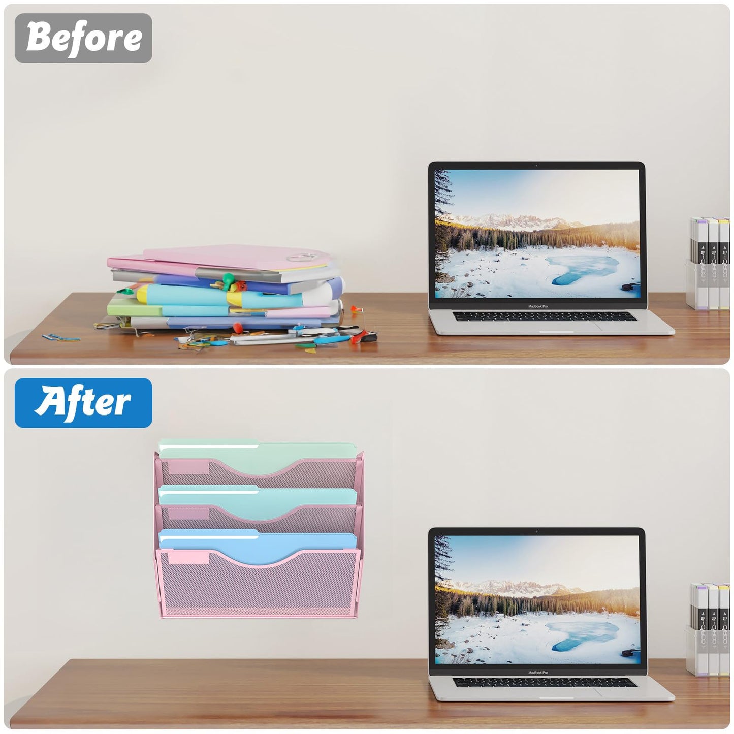 Gawerk 3 Tier Hanging Wall File Organizer, Mesh Mail Paper Orgnization Hanging File Folder Holder