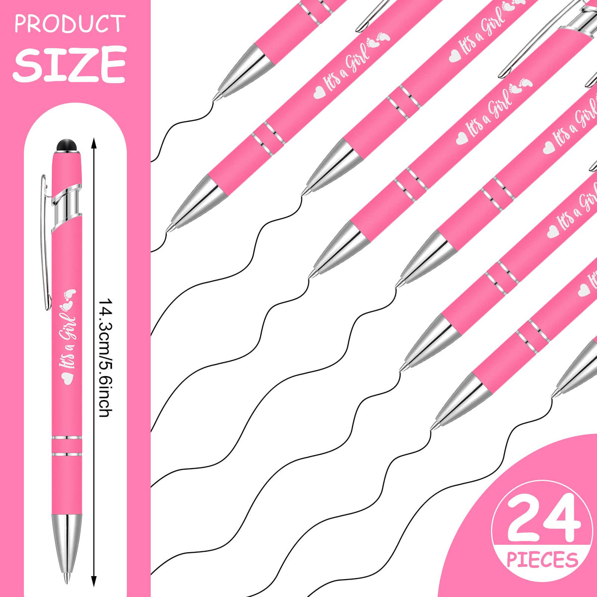 Geyee 24 Pcs It's a Boy Ballpoint Pens Rose Red Girl Shower Stylus
