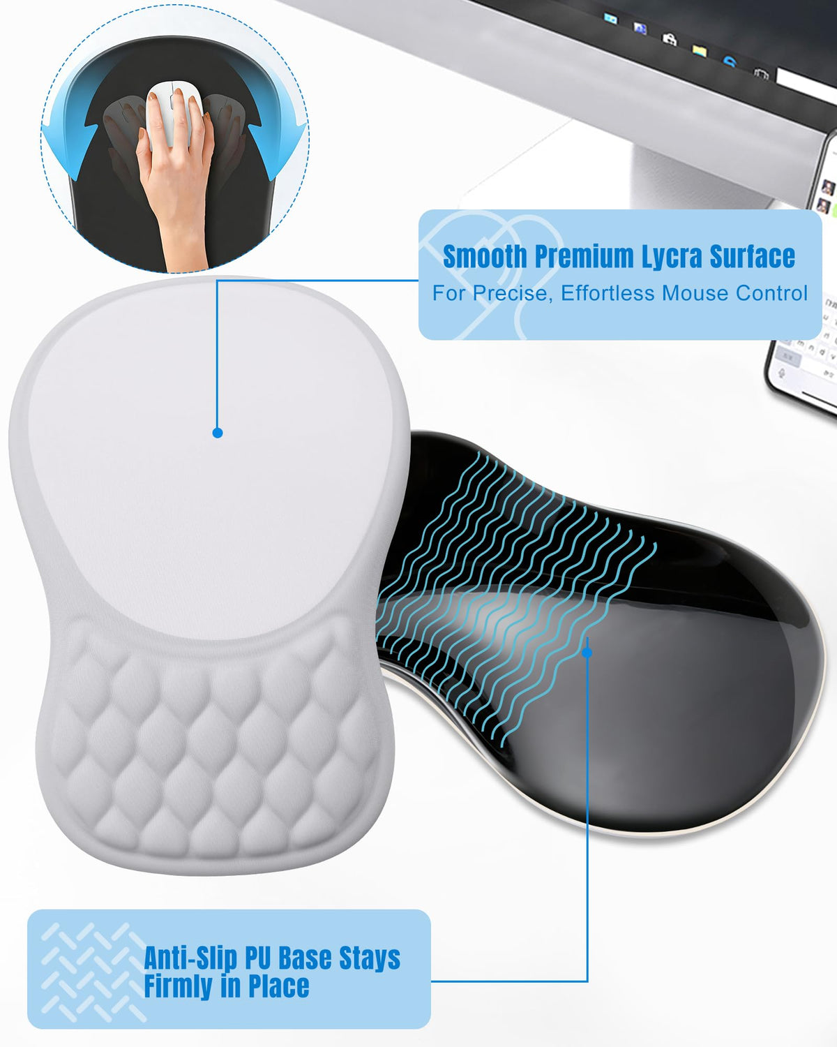 PVIPCZ Ergonomic Mouse Pad with Sloped Memory Foam Wrist Rest