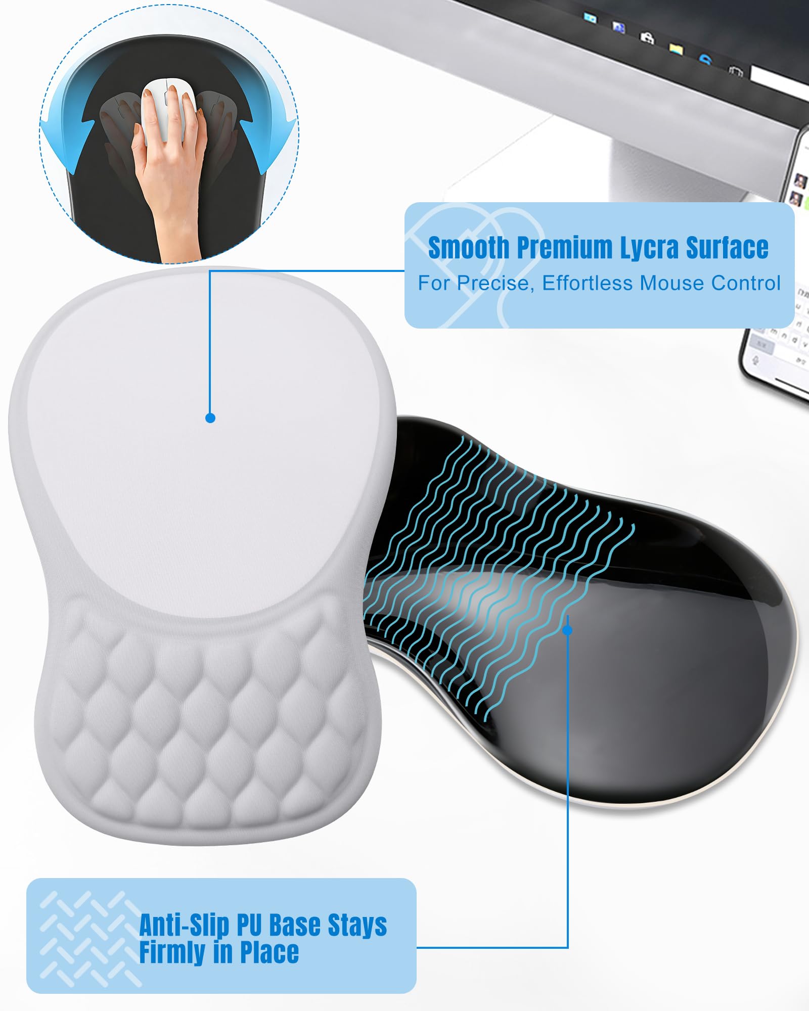 PVIPCZ Ergonomic Mouse Pad with Sloped Memory Foam Wrist Rest