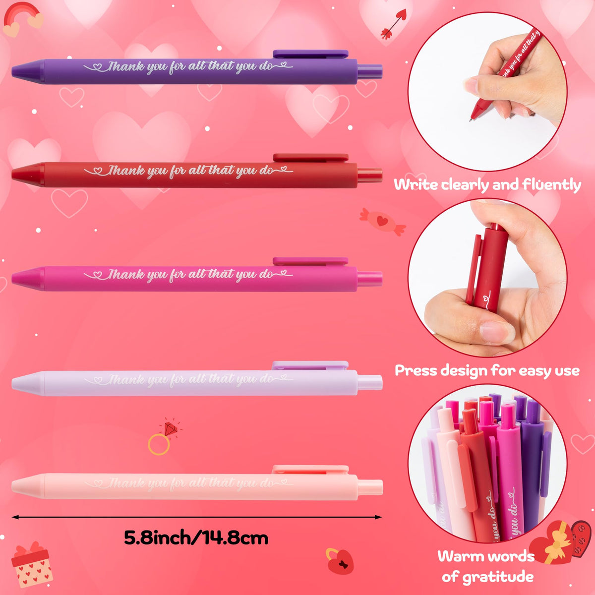 ANGOLIO Valentine's Day Employee Appreciation Gifts - 30 Sets Happy Valentines Bookmarks Pens Heart