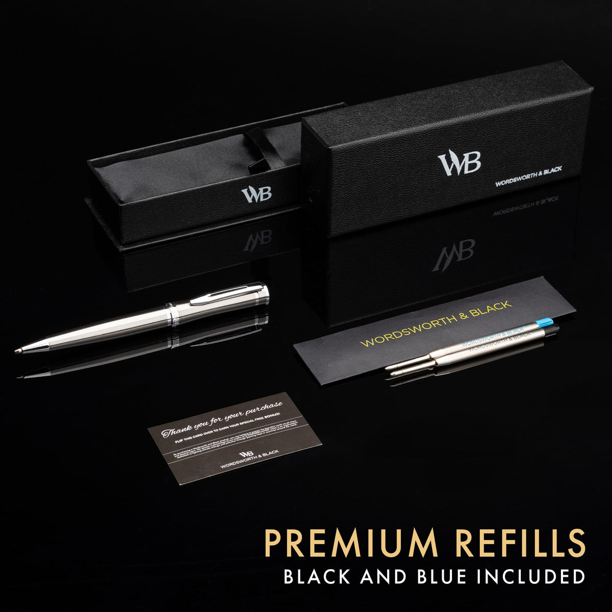 Wordsworth & Black Luxury Refillable Ballpoint Pen Set for Writing, Silver