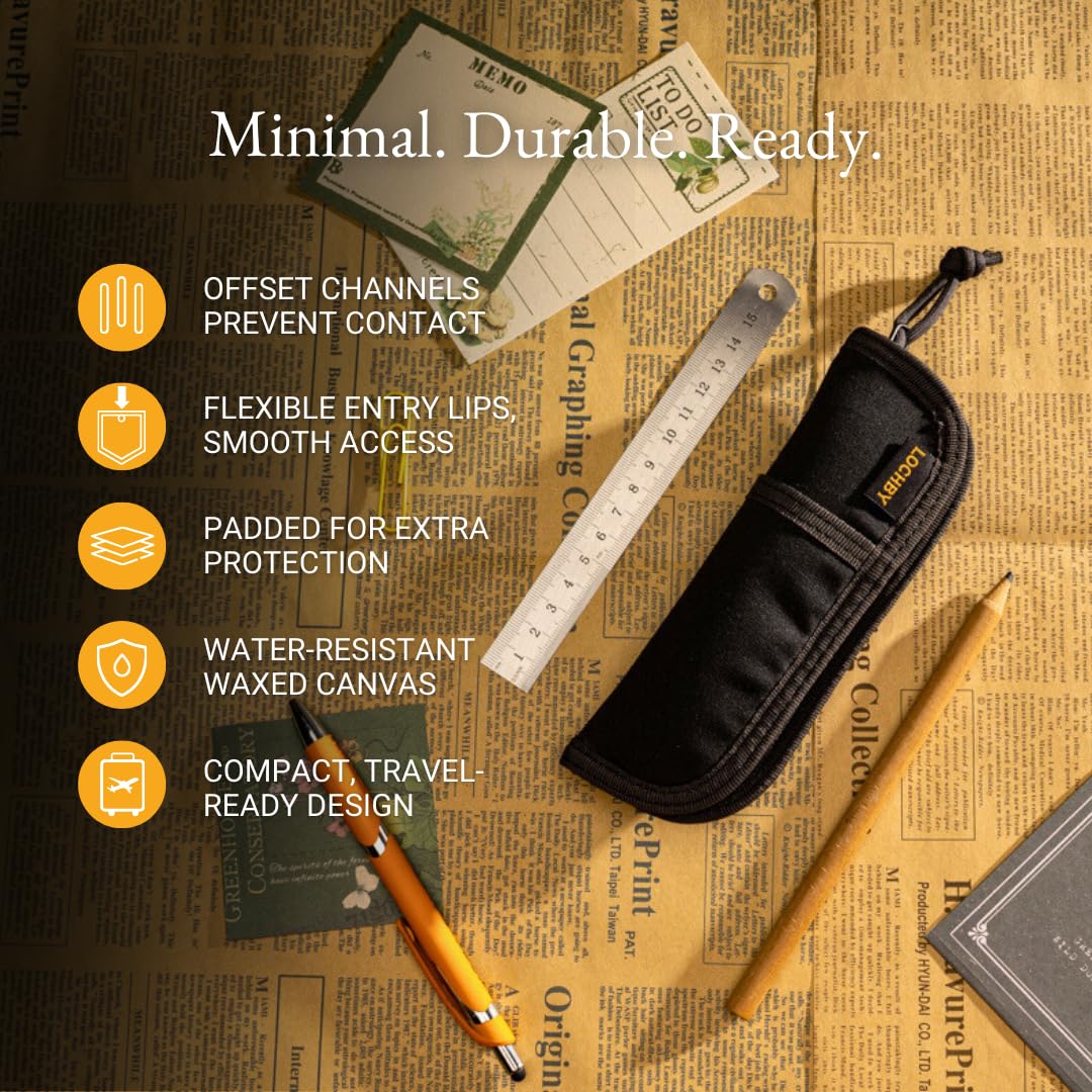 LOCHBY® Duo Pen Pouch | Slim and Elegant Pen Pouch, Durable Waxed Canvas, Lightly Padded for