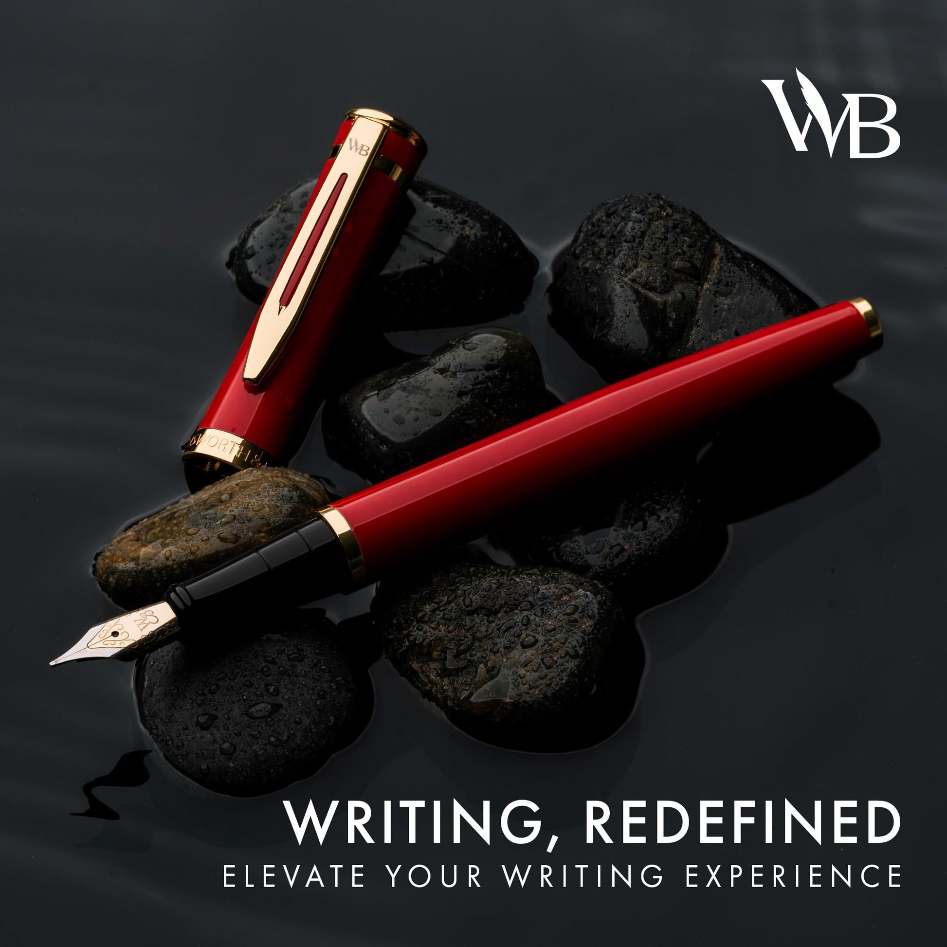 Wordsworth & Black Luxury Fountain Pen Set for Writing, Medium Nib, Red