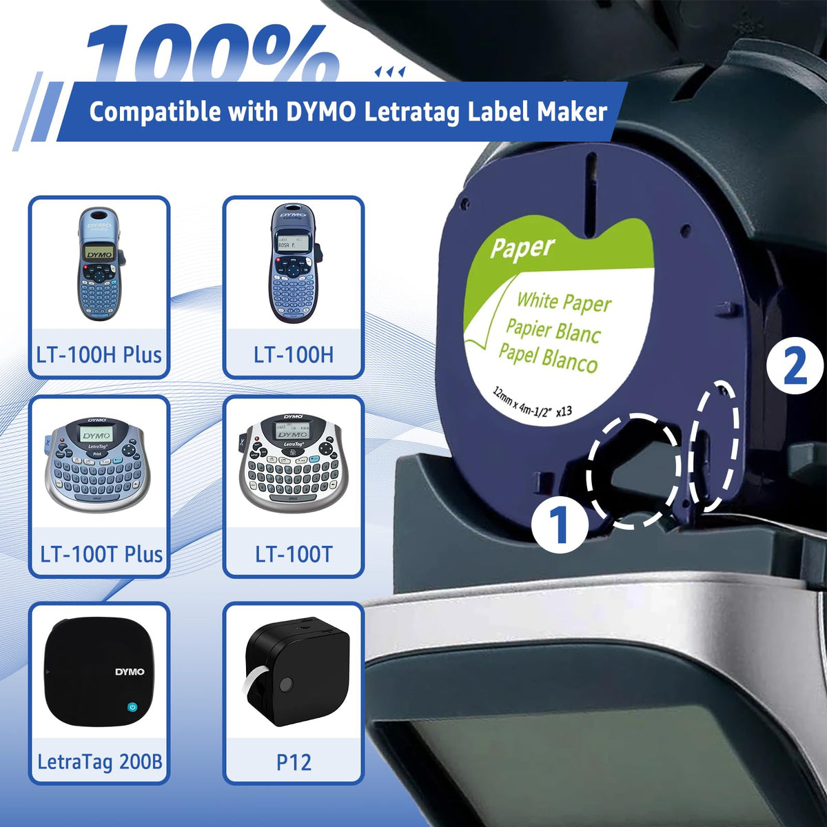 6PK Black on White 1/2'' Compatible for Dymo Label Maker Refills 91330