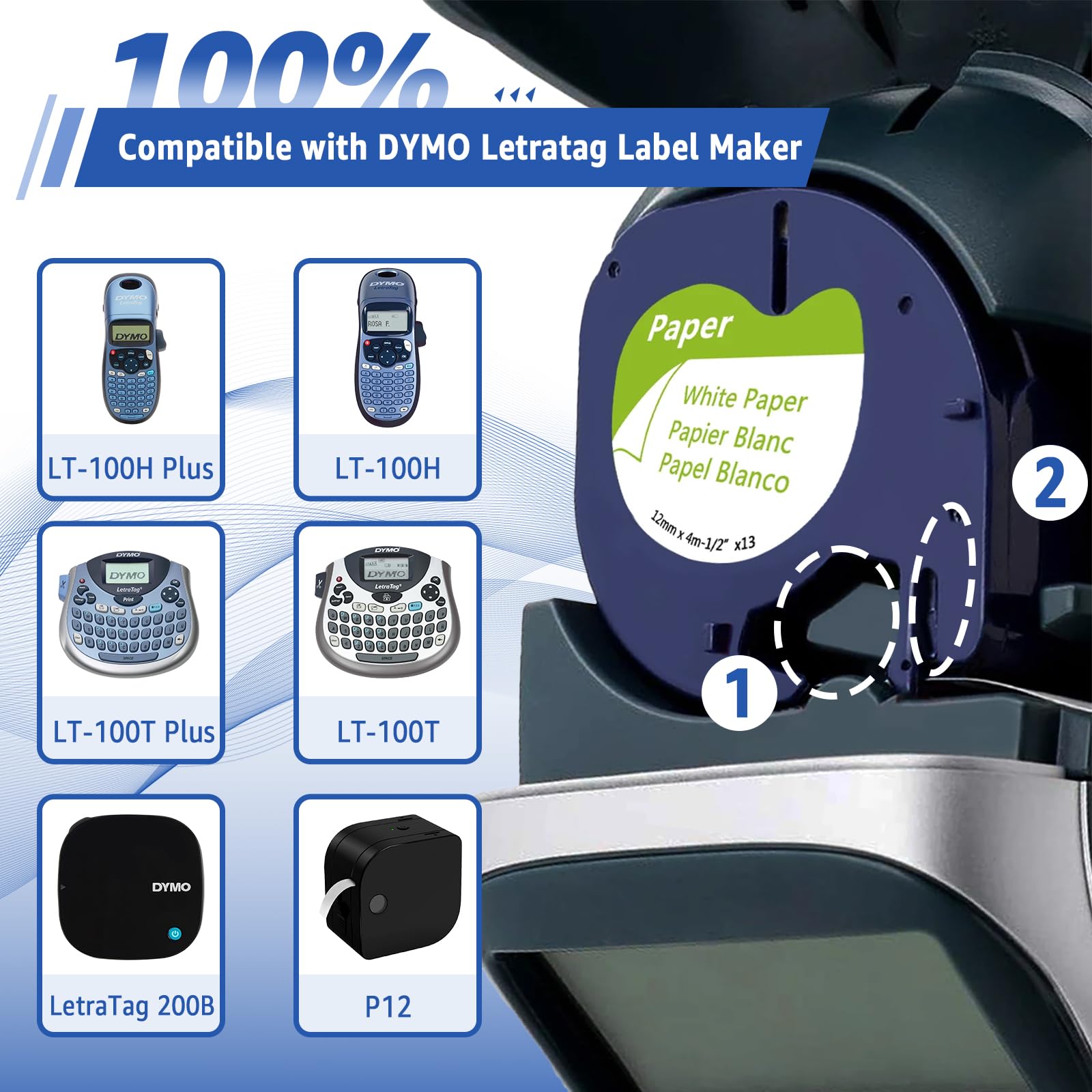 6PK Black on White 1/2'' Compatible for Dymo Label Maker Refills 91330