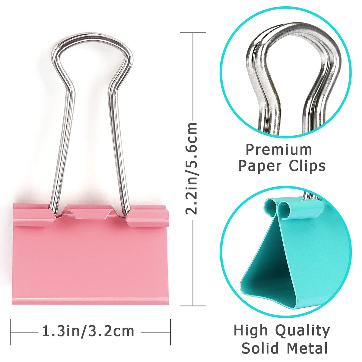 ZZTX 24 Pack Medium Binder Clips 1.3 Inches Assorted Colors