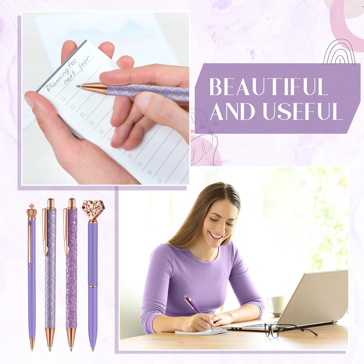 Colarr 16 Pcs Crystal Diamond Glitter Pens Fancy Ballpoint,Purple