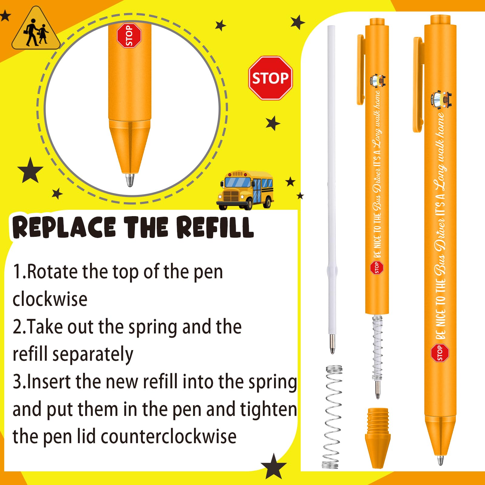 Weekgrat 48 Pcs School Bus Driver Appreciation Gifts Ballpoint Pen Bulk
