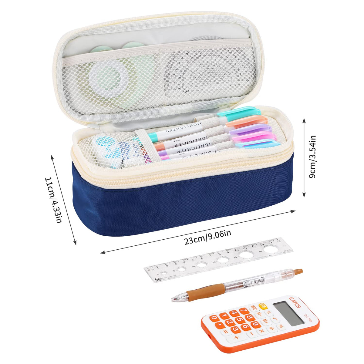 Dugio Large Pencil Case for Girls Teens Kids Pencil Bag with Zipper Blue