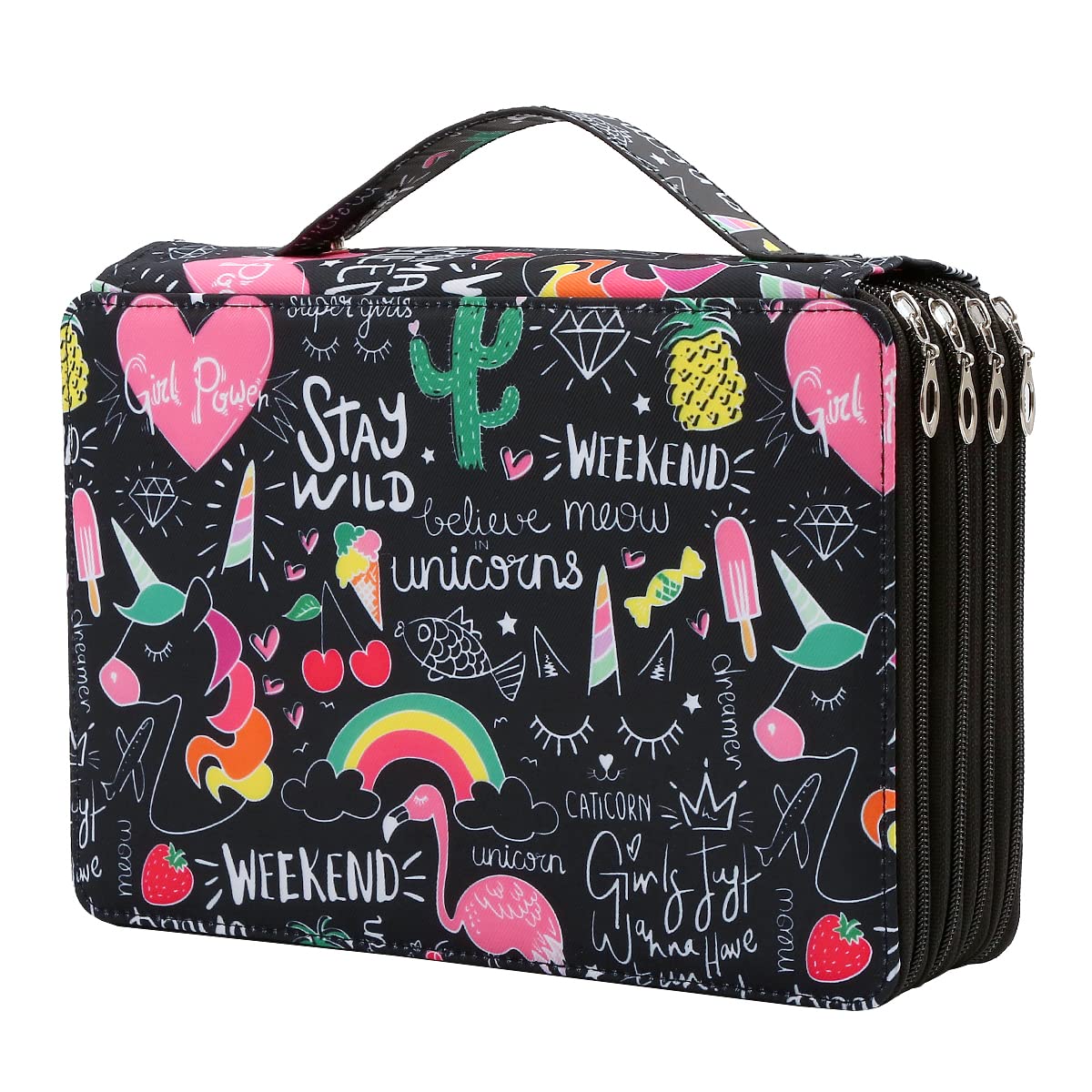 Lbxgap 200 Slots Pencil Case 4-Layer Zipped Holder w/Handle