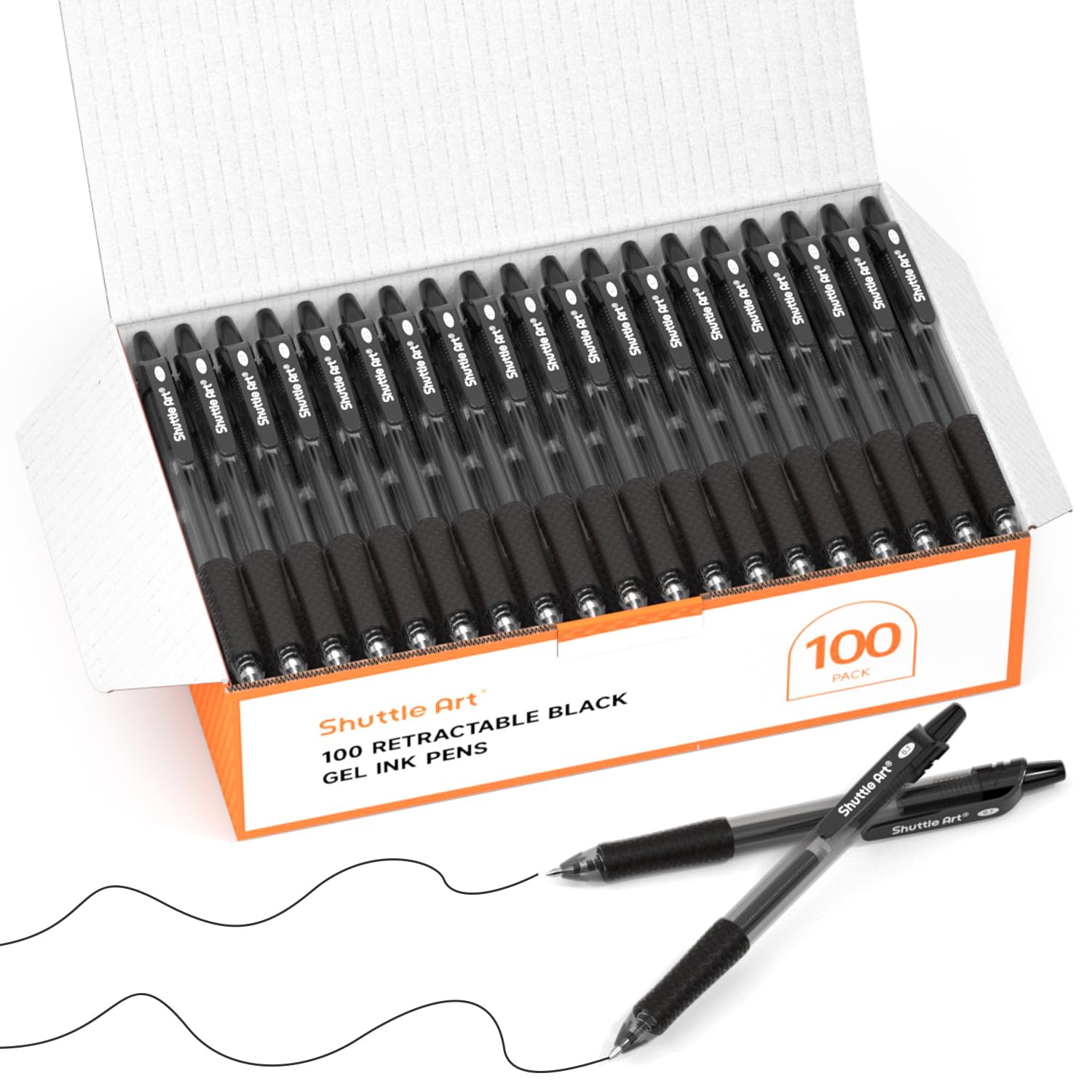 Shuttle Art Black Gel Pens, 100 Pack Retractable Medium Point Rollerball Gel Ink Pens Smooth