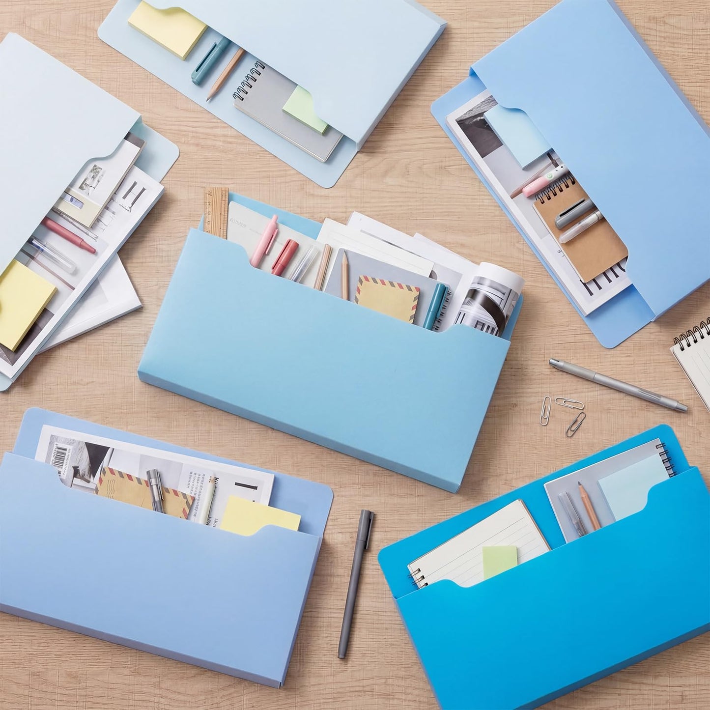 Fuutreo Magnetic Wall File Holder,6pcs,Ocean Color,Horizontal-large
