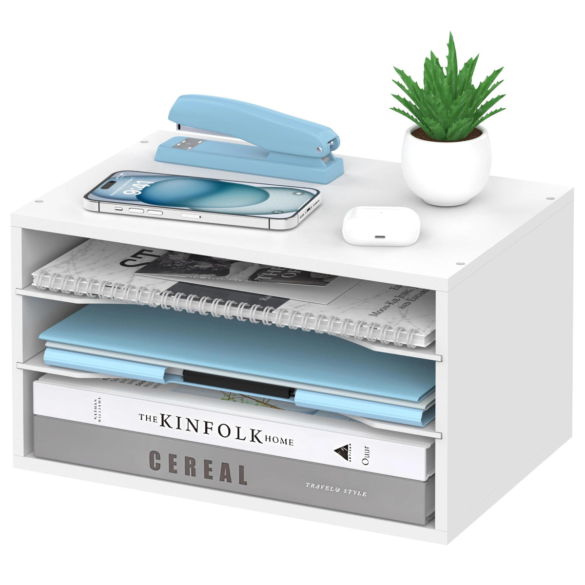 3-Tier Paper Organizer for Desk, Adjustable Mail Organizer, White