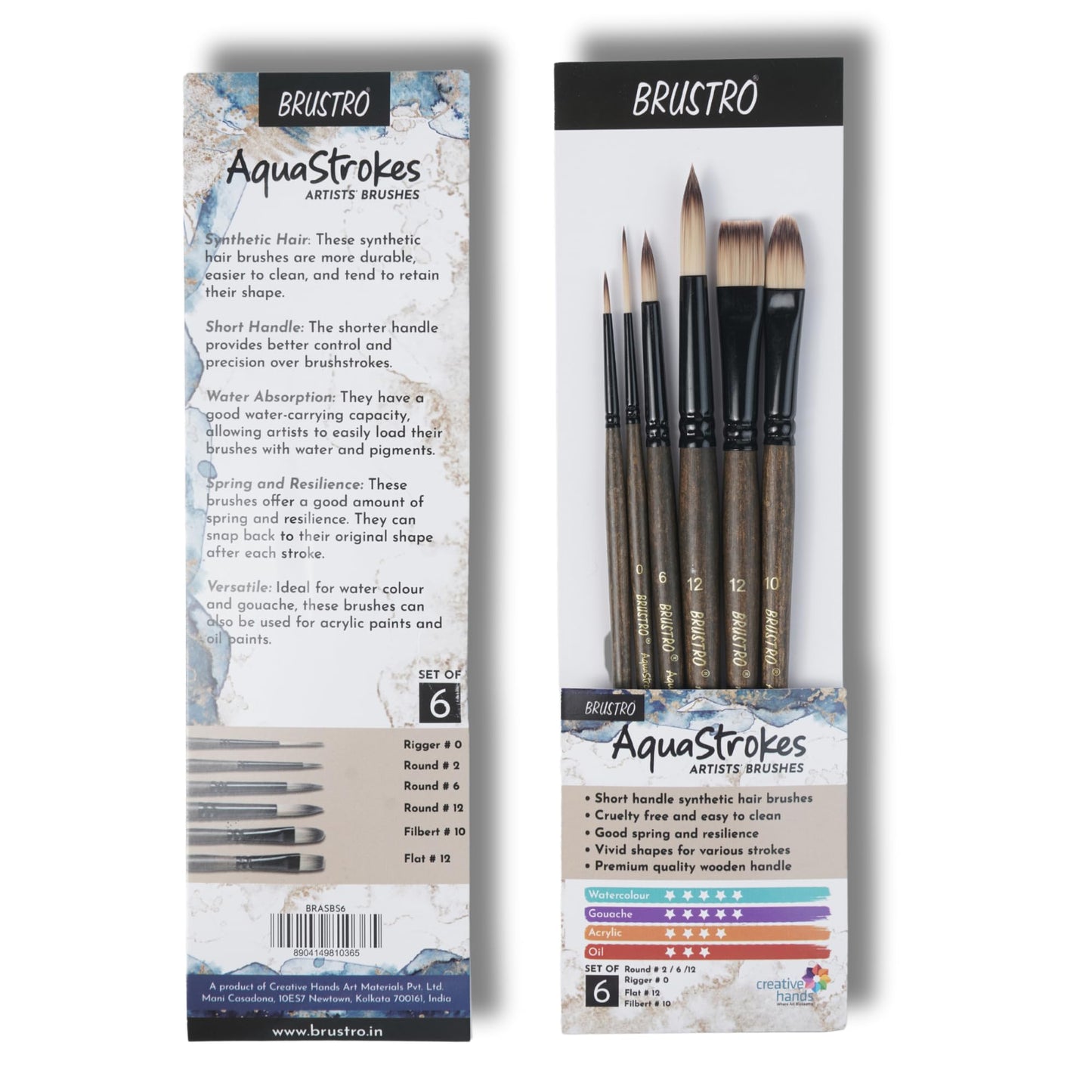 Brustro AquaStrokes Artist Brushes | Set of 6 | Ideal for Watercolour, Gouache, Acrylics, Oil