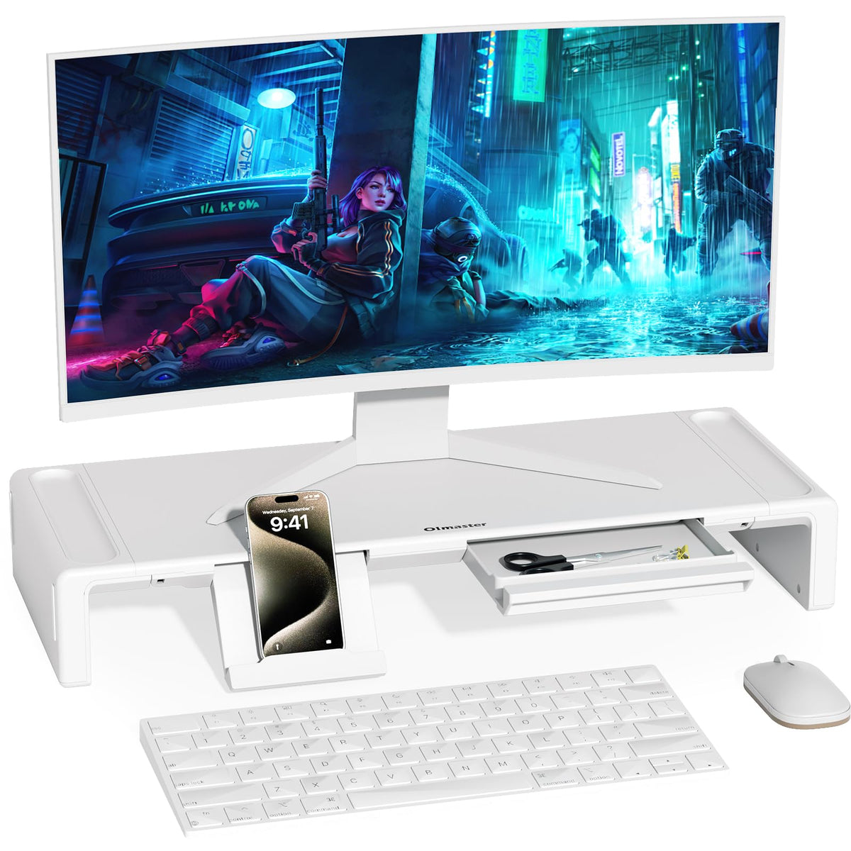 Monitor Stand Riser with Drawer & Phone Holder, Foldable Desk Organizer