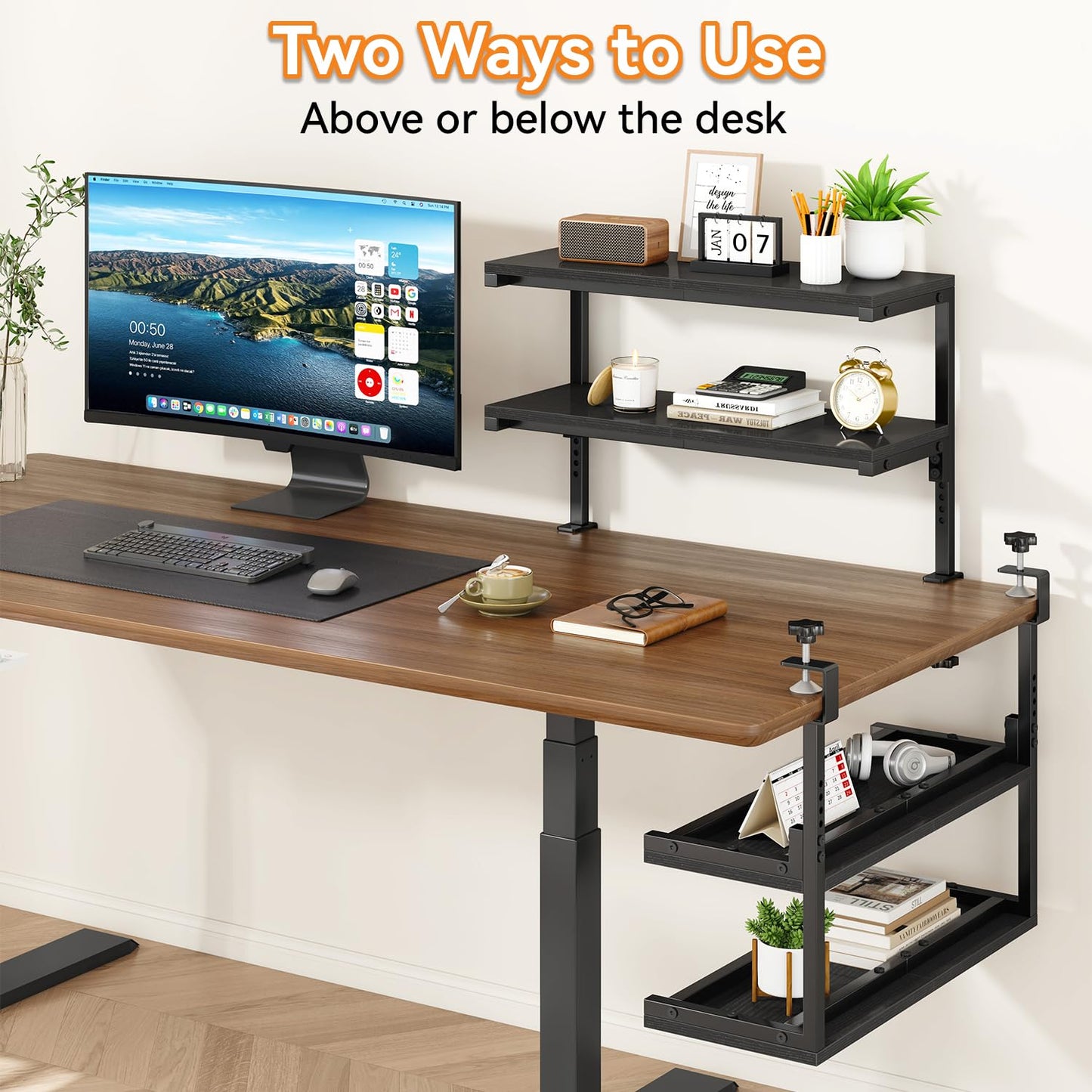 IBUYKE Clamp on Desk Shelf, 22.8” Large Desk Extender Shelves UTMZ010B