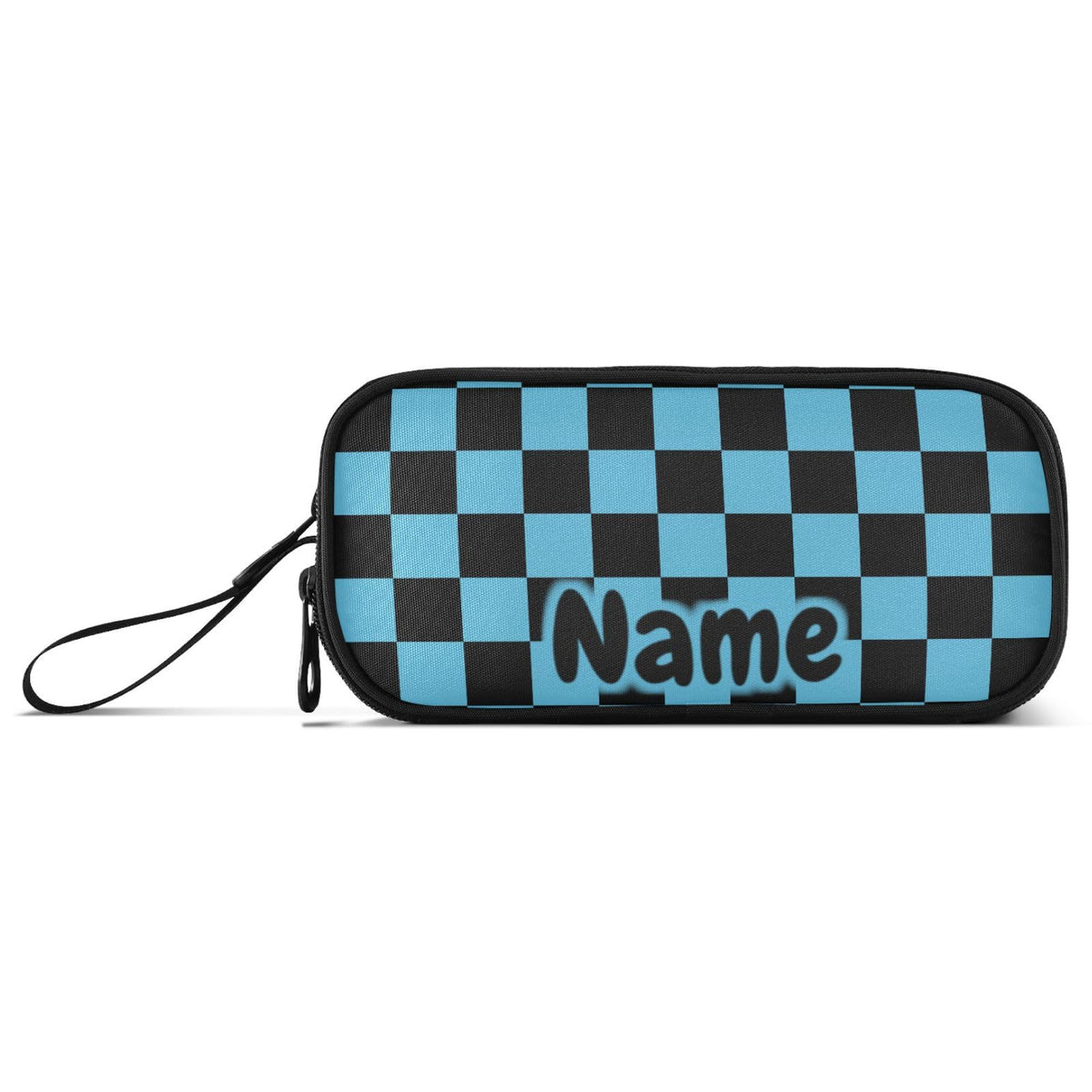BOENLE Custom Black Blue Checkered Pattern Pencil Case Box Boys Girls Personalized Name Large