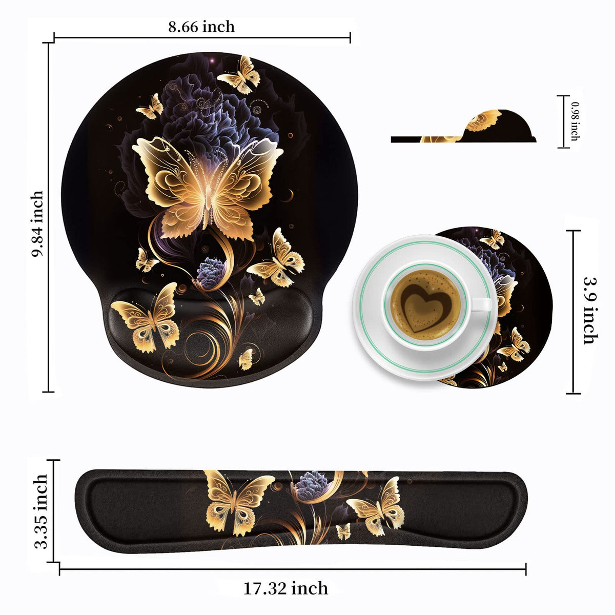 Keyboard Wrist Rest and Mouse Pad Wrist Support Set with Coffee Coaster, Non-Slip PU Base for
