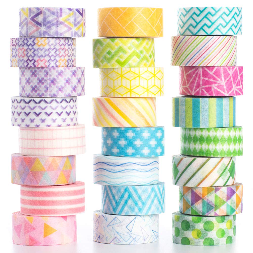 YUBBAEX 24 Rolls Washi Tape Set Basic Skinny Masking Decorative Tapes for Arts, DIY Crafts