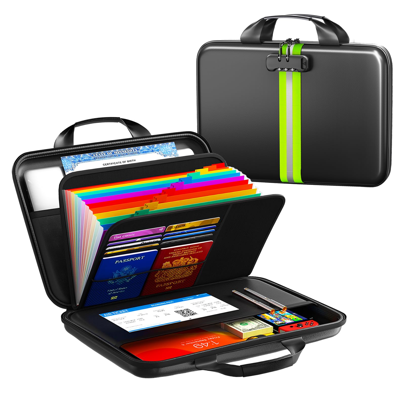 IPYIPY Fireproof Document Organizer with Lock, Semi-Rigid EVA Shell File Box with 13-Pocket