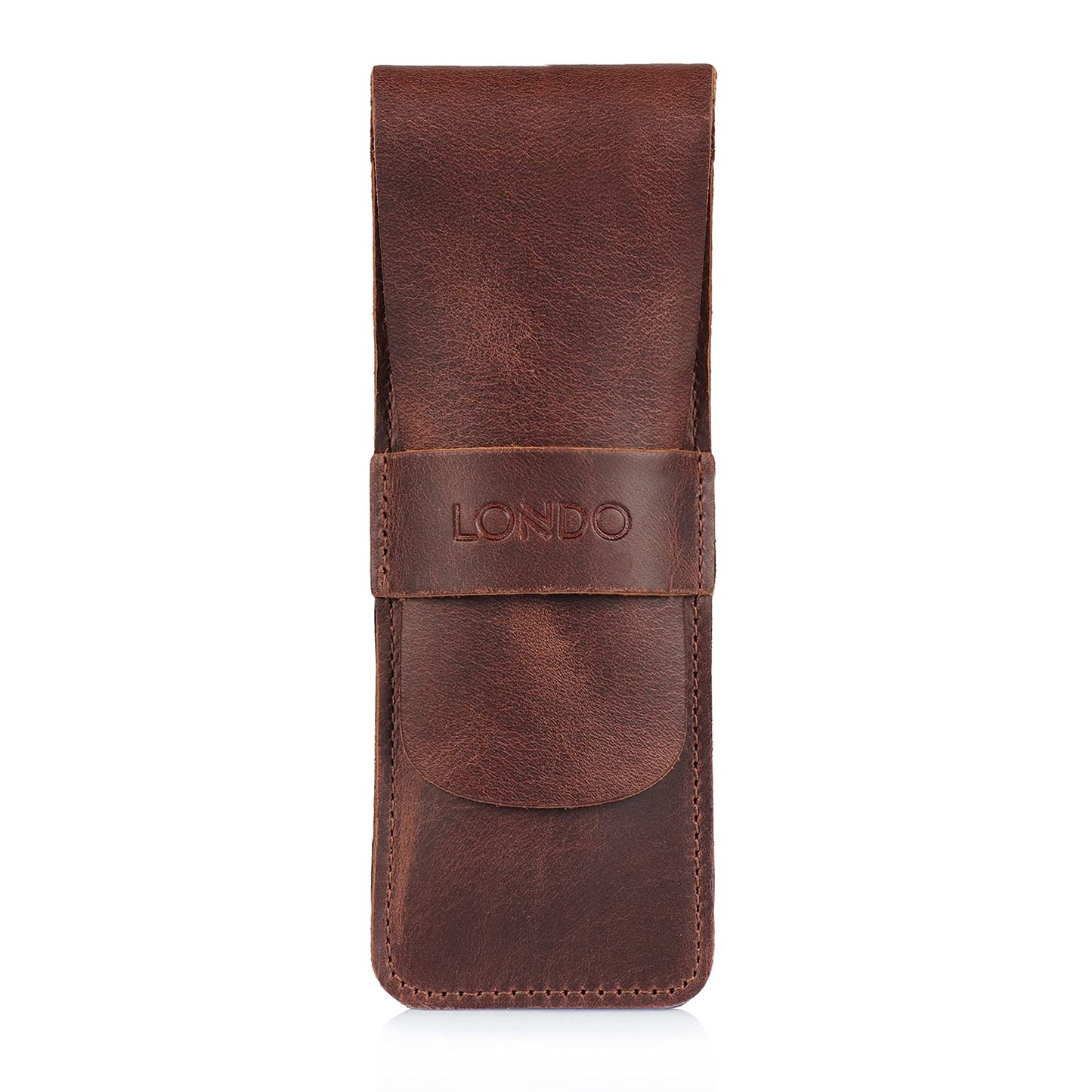 Londo Genuine Leather Pen and Pencil Case with Tuck in Flap, Stationery Bag