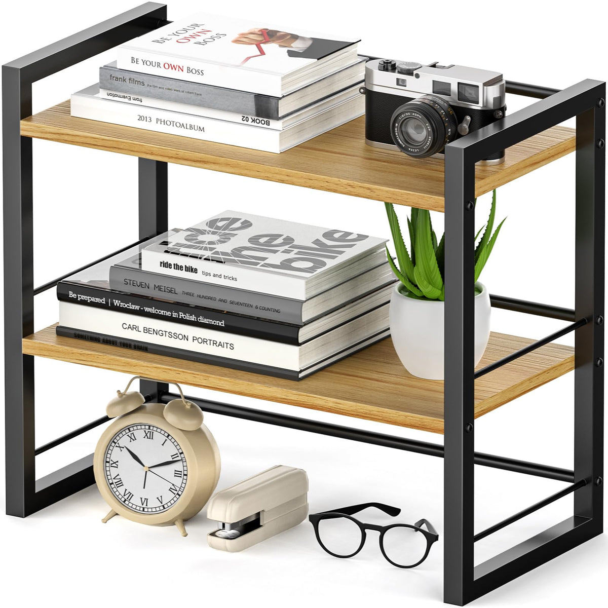 ART-GIFTREE Office Desk Shelf Organizer, Wood Desktop Bookshelf Supplies Storage Rack, Shelf for