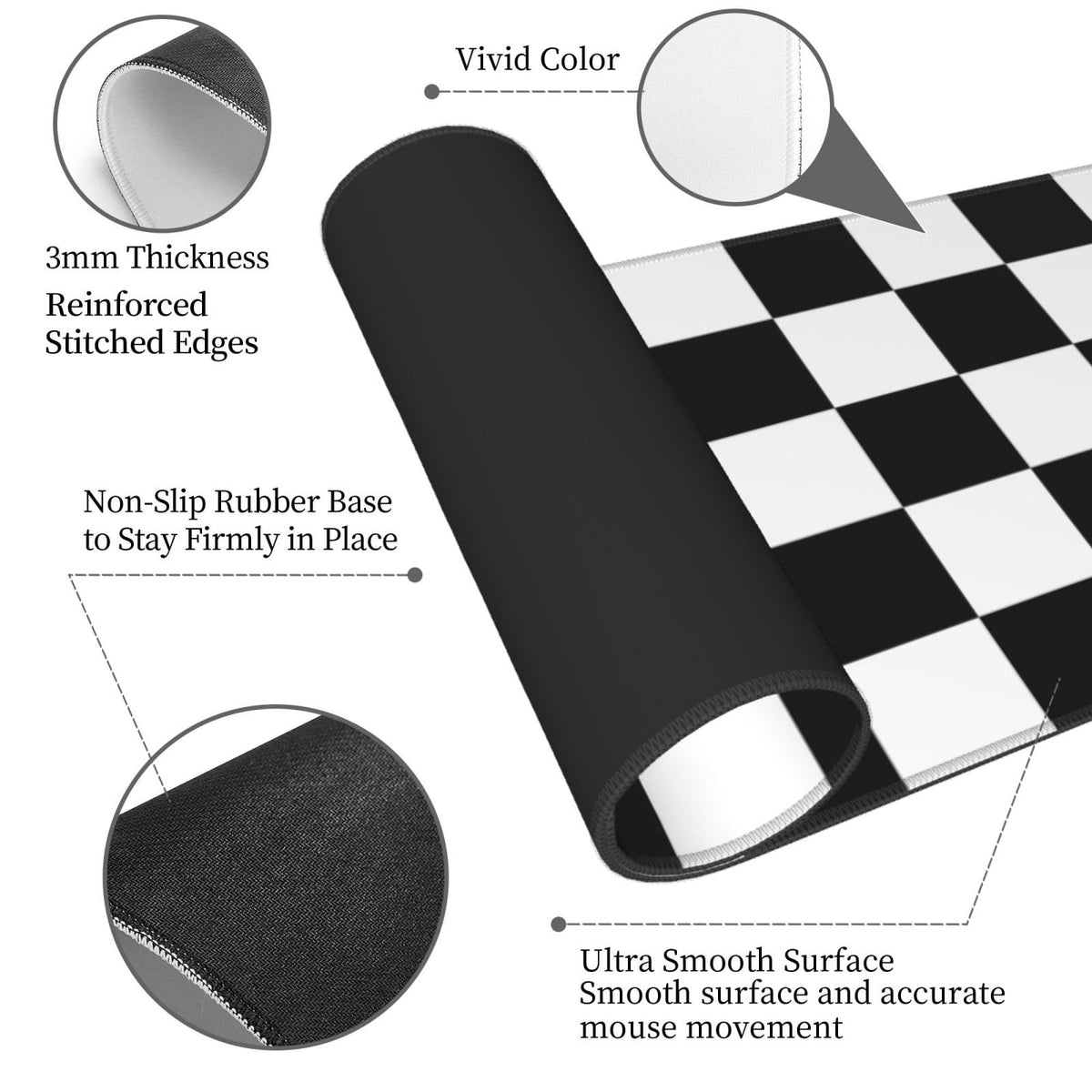 Giinly Checkered Black and White Gaming Mouse Pad, XXL Large Desk Mat