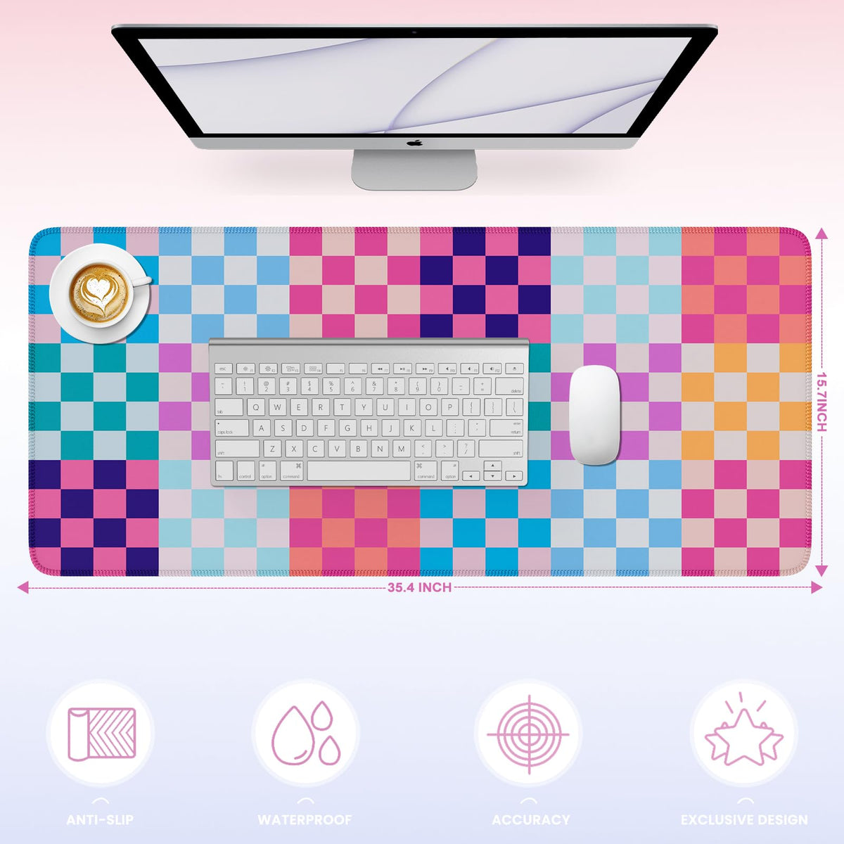 iLeadon Desk Mat, Computer Desktop Pad, Colorful Checkered Mouse Pad, Large Rubber Base Mousepad