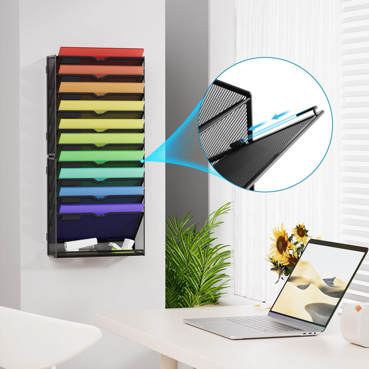 Marbrasse Wall File Holder 11-Tier Hanging Wall File Organizer, for Papers, Files Clipboard &