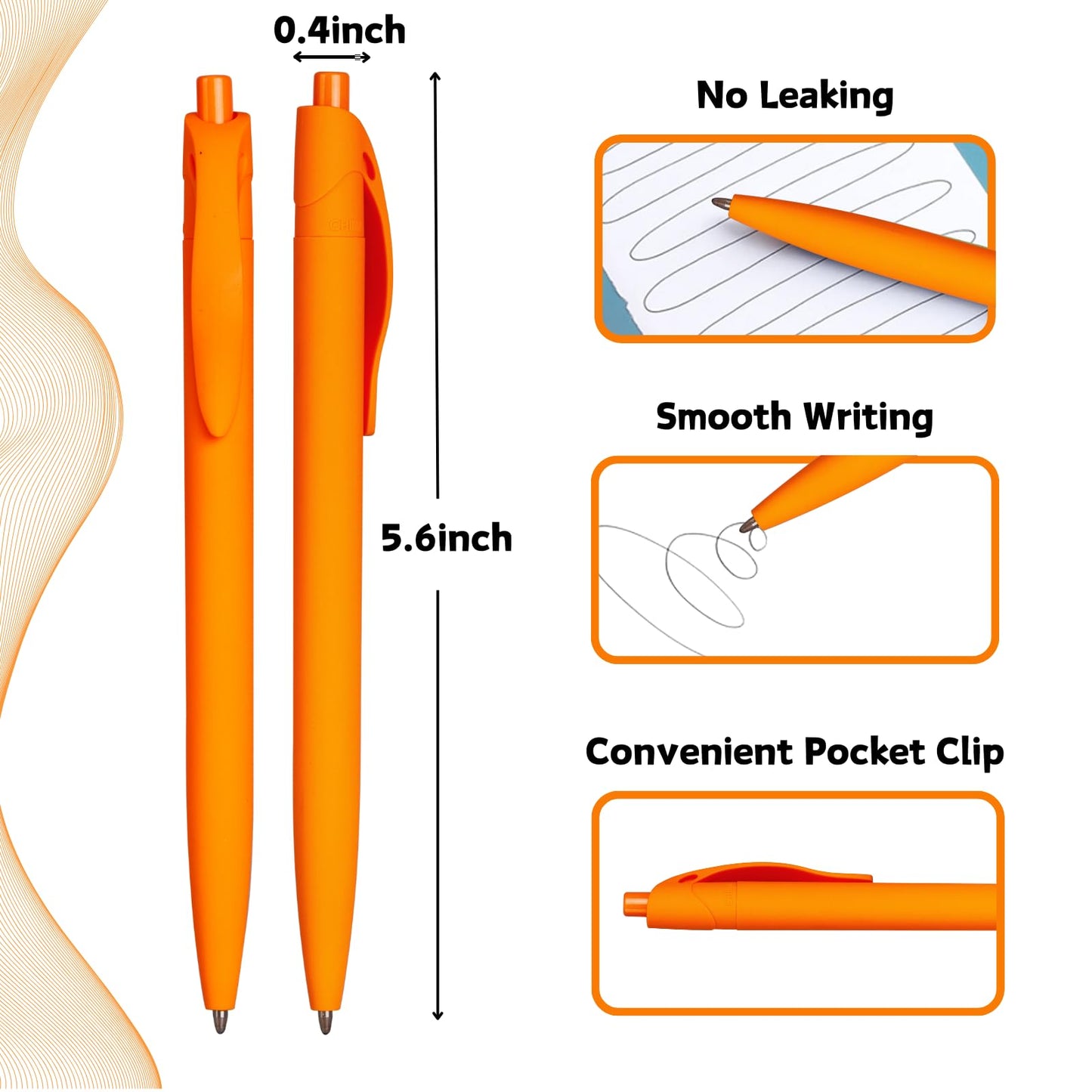 Wiaziert BallPoint Pens, 50 Pack (BLACK Ink),Bulk Pens, Orange Barrel, Click Pens for Office Home