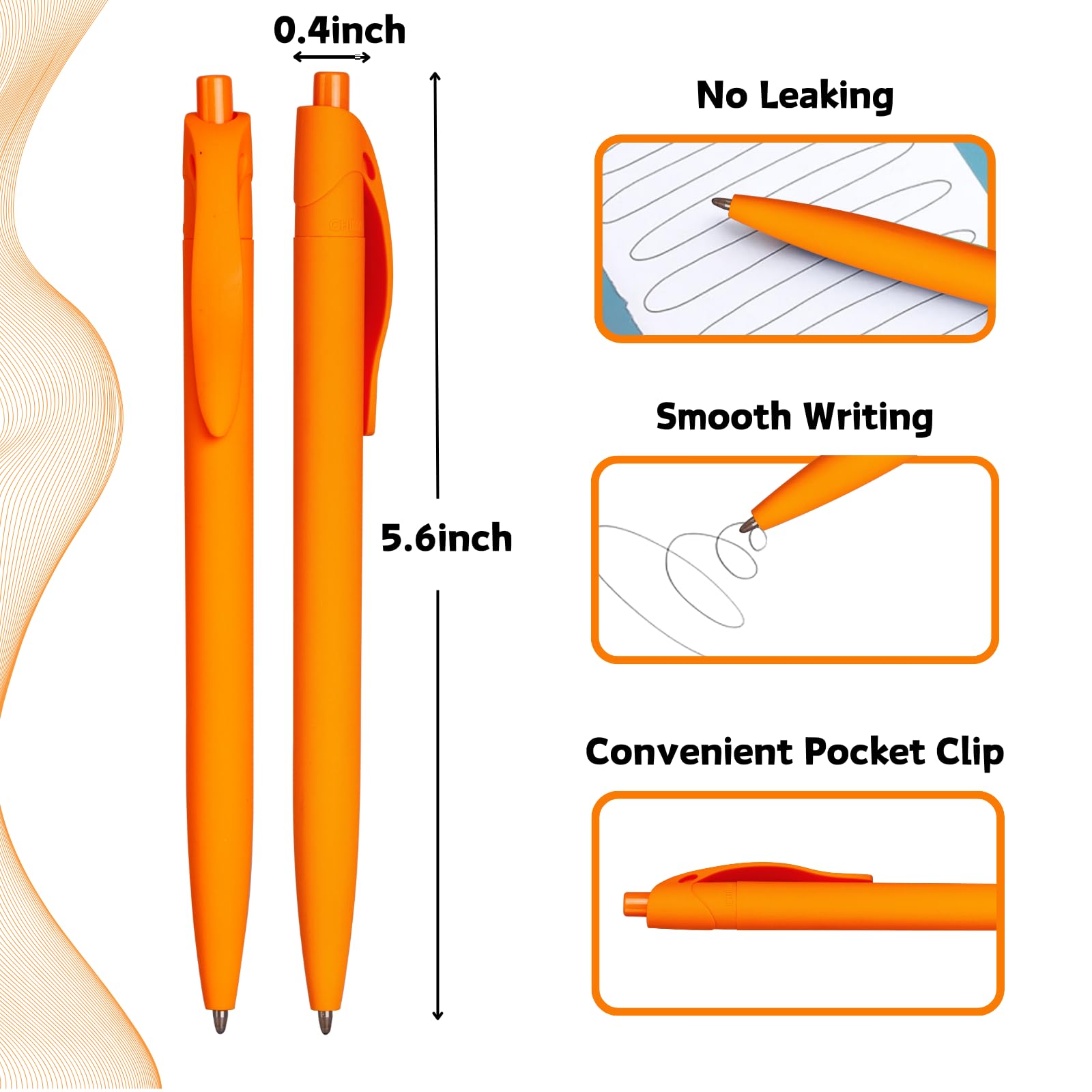 Wiaziert BallPoint Pens, 100 Pack (BLACK Ink),Bulk Pens, Orange Barrel,Click Pens for Office Home