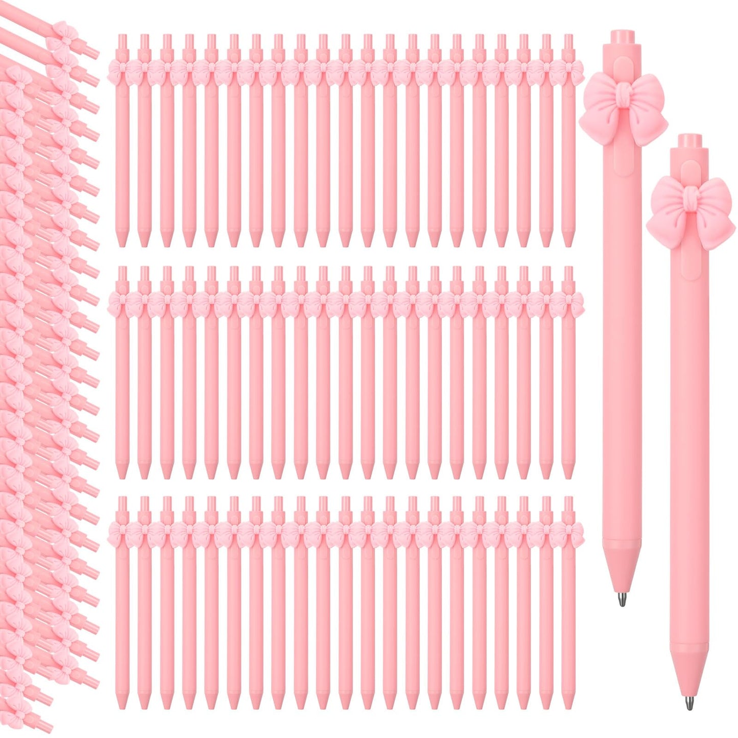 Fulmoon 50 Pcs Cute Pens Retractable 1.0mm, Light Pink Bow