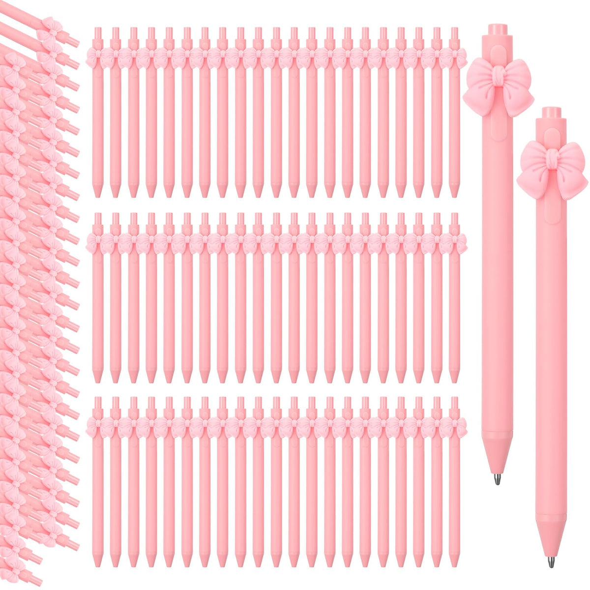 Fulmoon 50 Pcs Cute Pens Retractable 1.0mm, Light Pink Bow
